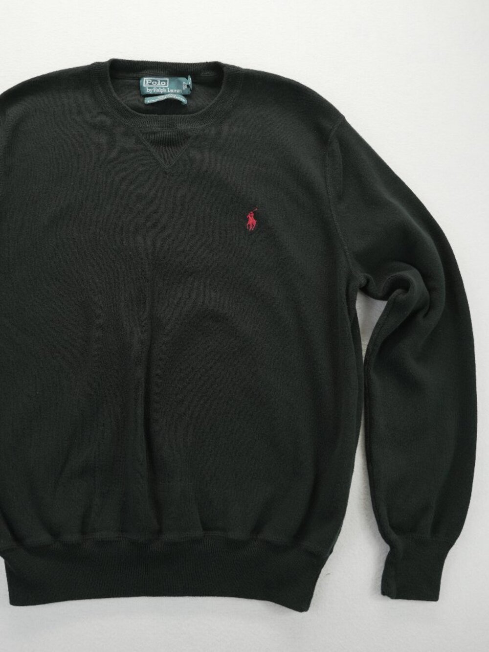 Polo Ralph Lauren Black Cotton Knit Pullover Sweater Crew Neck Men's Size L B bo